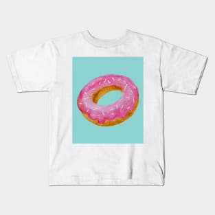 Watercolor donut - pink on blue background Kids T-Shirt